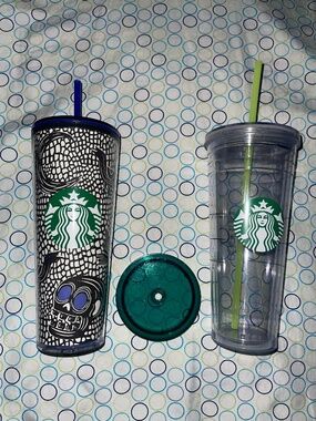 Starbucks 2020 GITD Skulls & Crows Halloween Exclusive & 2012 Clear Acrylic